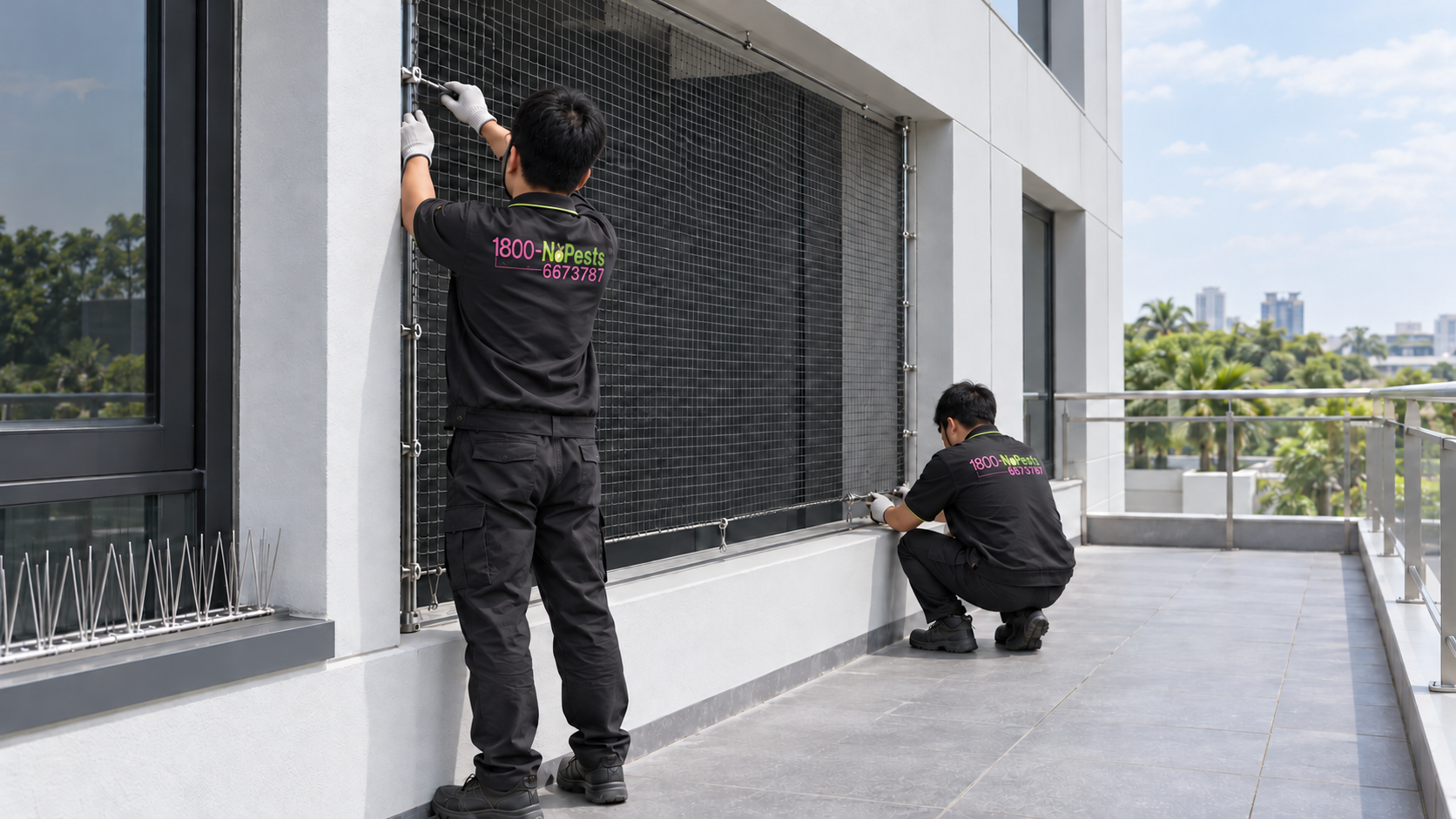 1800NoPests technician inspecting a building for bird activity