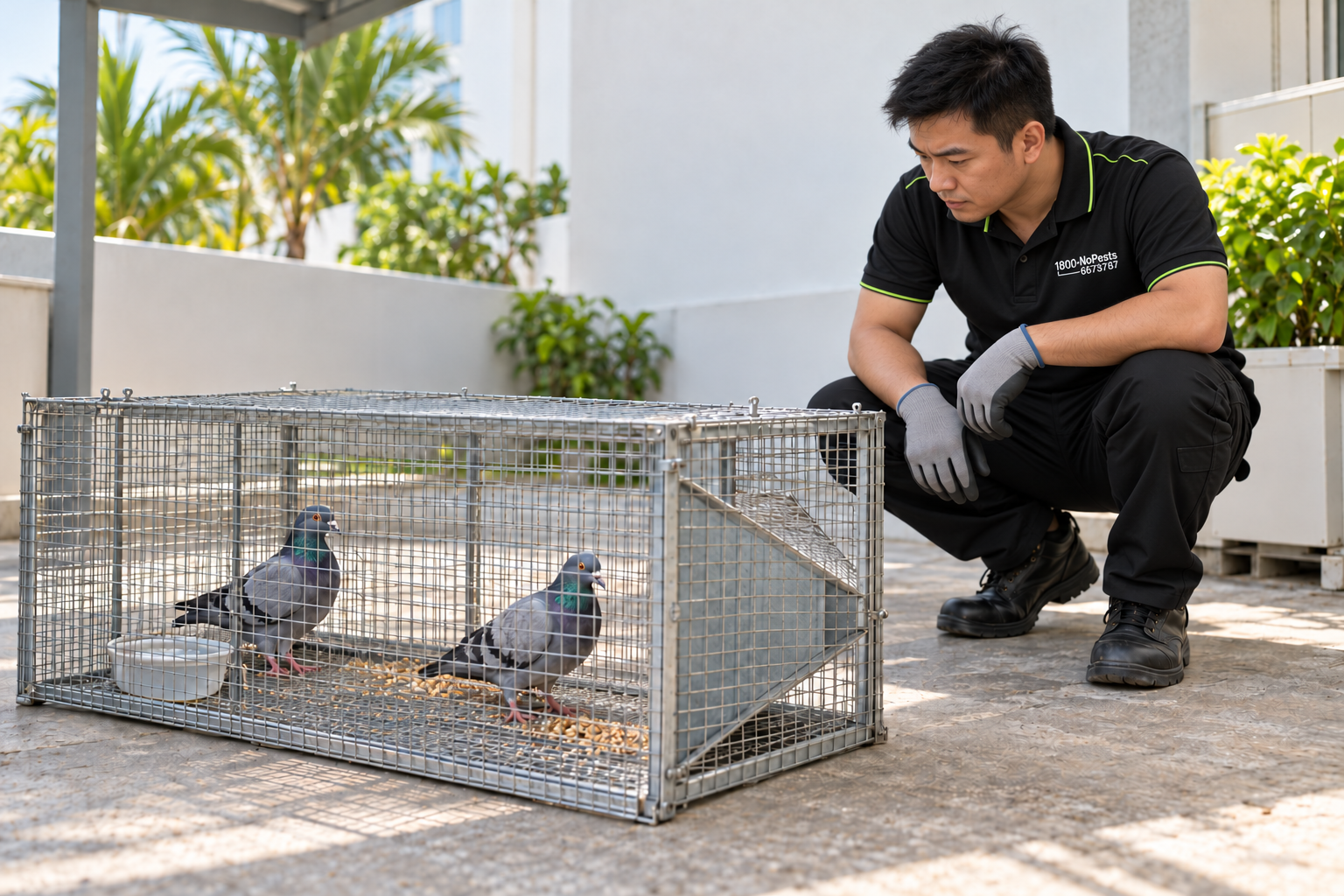 Bird netting installed on a building ledge